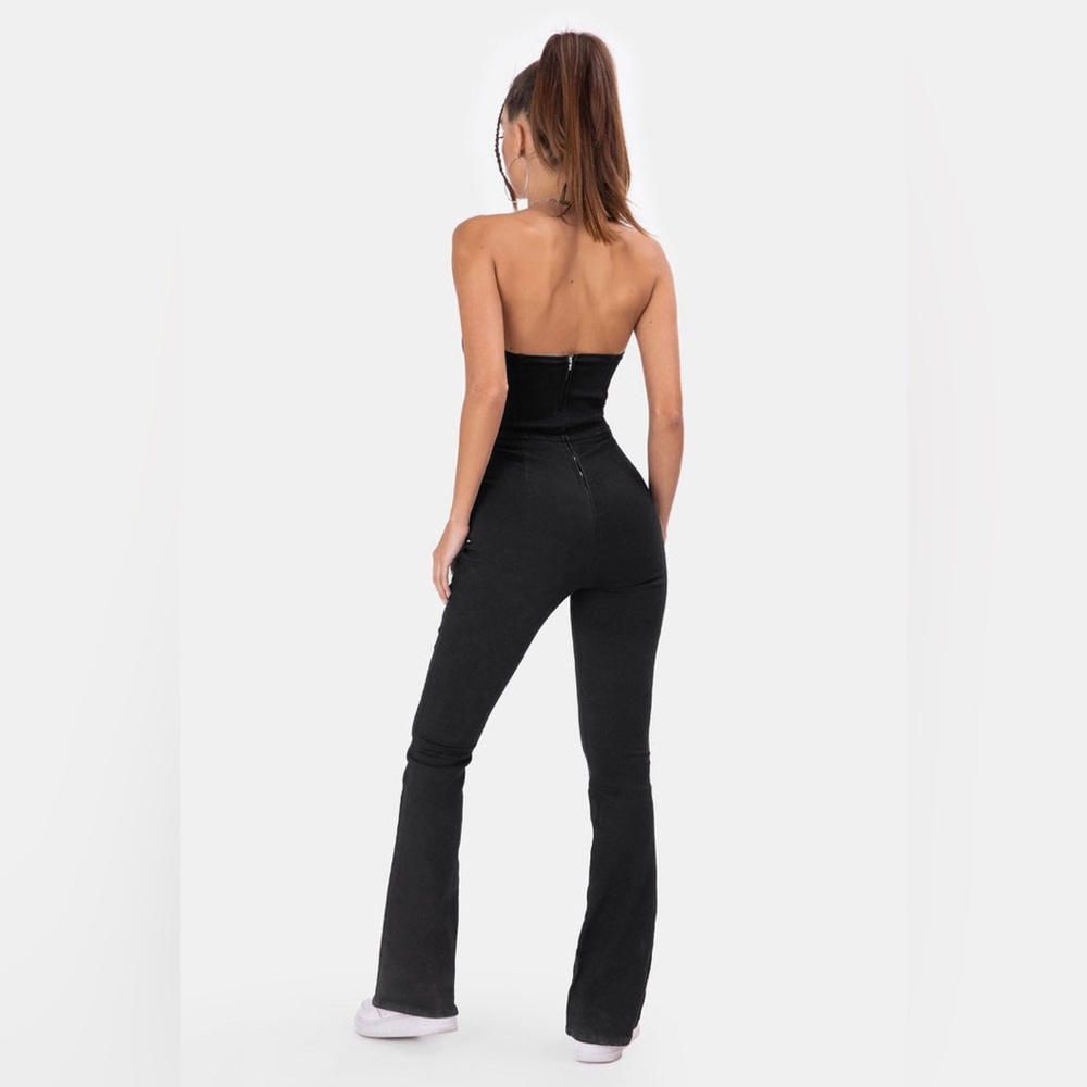 Adika Nixon Flared Bustier Demin Jumpsuit in Black.